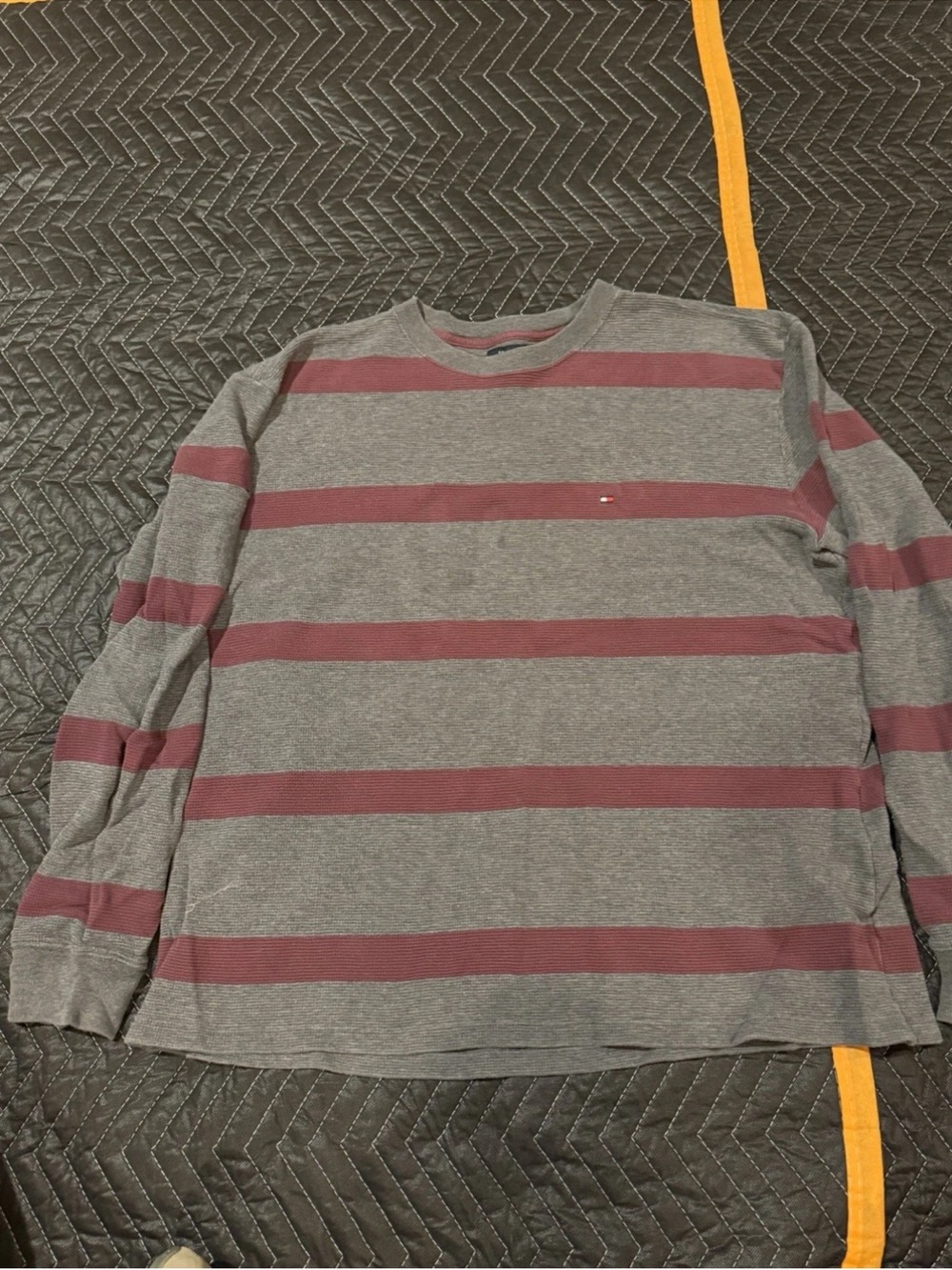 Tommy Hilfiger Grey and Burgundy Striped Long-Sleeve Crew